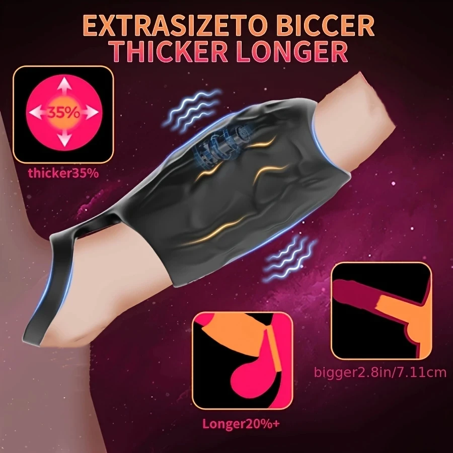 Penis Sleeve Cock Ring Vibrator Enhances Pleasure with G-Spot Stimulation Testicle Massage on-Latex Adult Sex Toy for Couples