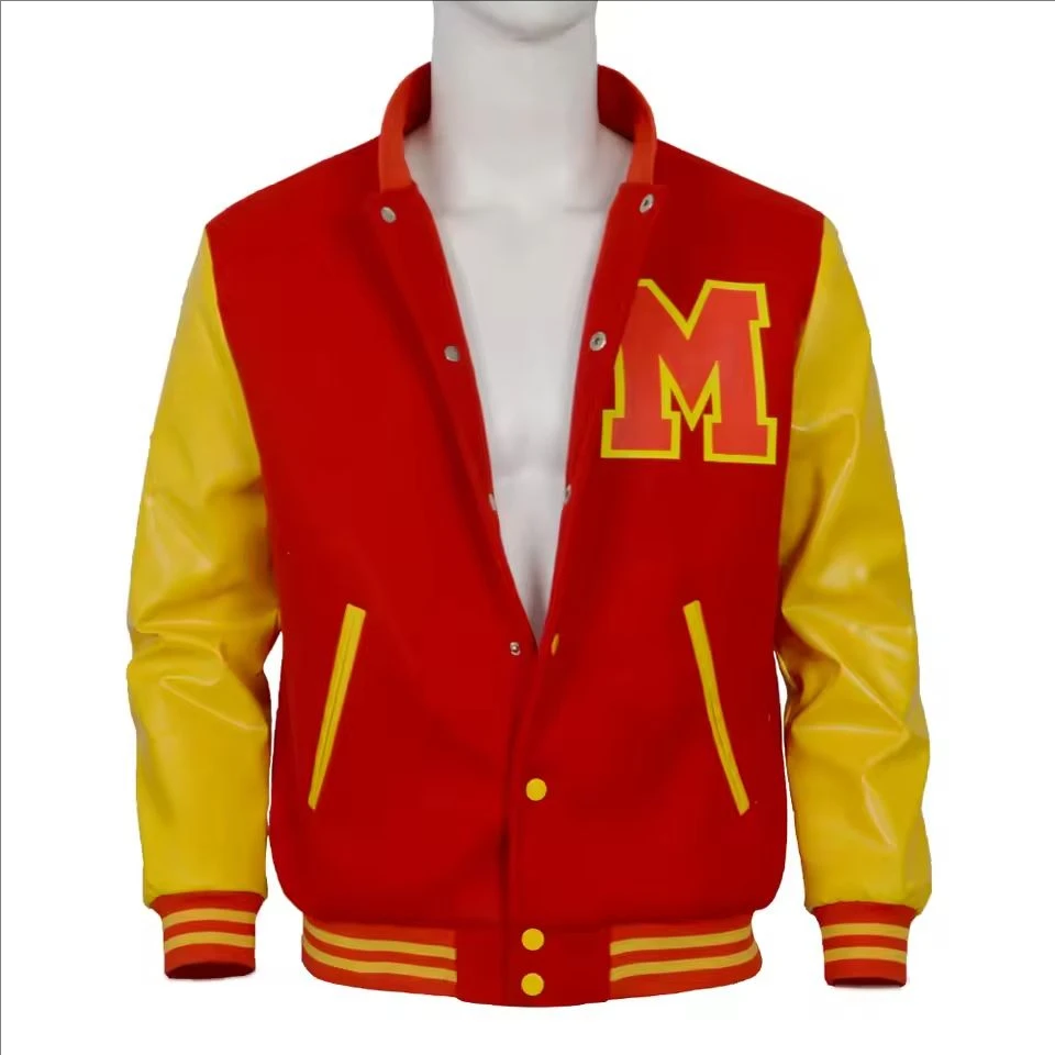 Michael Jackson Cosplay-Collegejacke, rot-gelbe Colorblock-Baseballjacke, Retro-Bomberjacke für Bühnenauftritte und Alltagskleidung