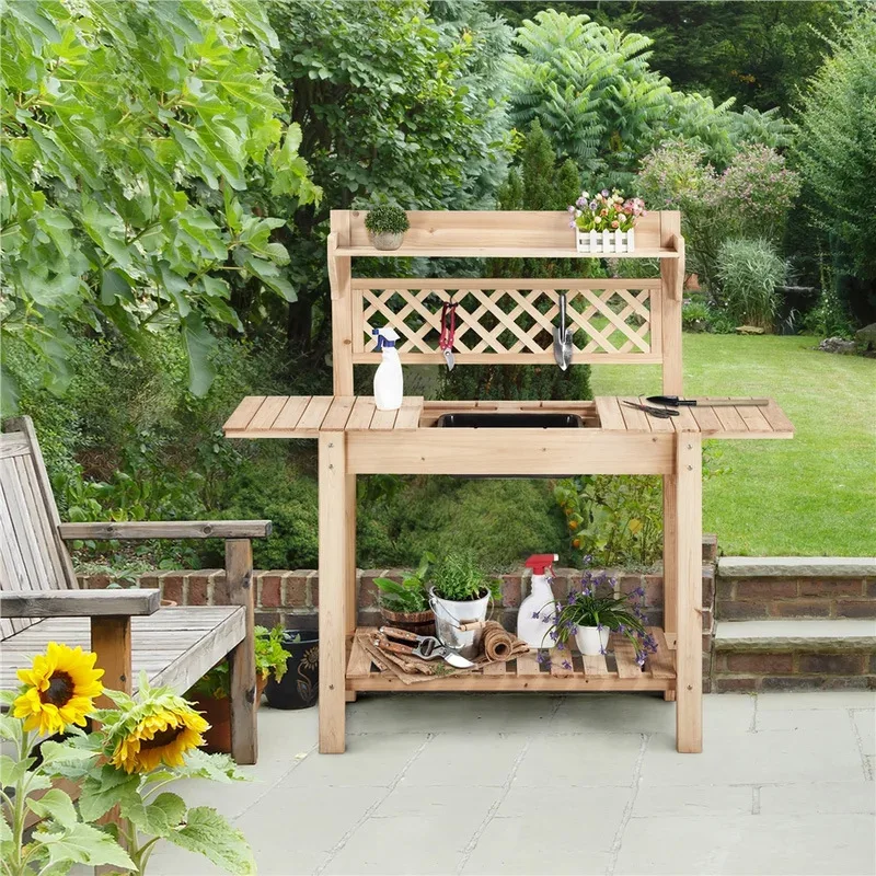 Wholesale Modern Standing Wooden Workstation Table Home Organizer Dinnerware for Outdoor Mobile Garden Potting Bench Made Wood