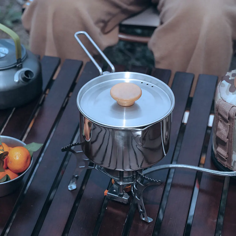 

Stainless Steel Wood Grain Portable Cooking Pot for Camping Outdoor Picnic Hiking Noodle Coffee Boiler BBQ Climbing