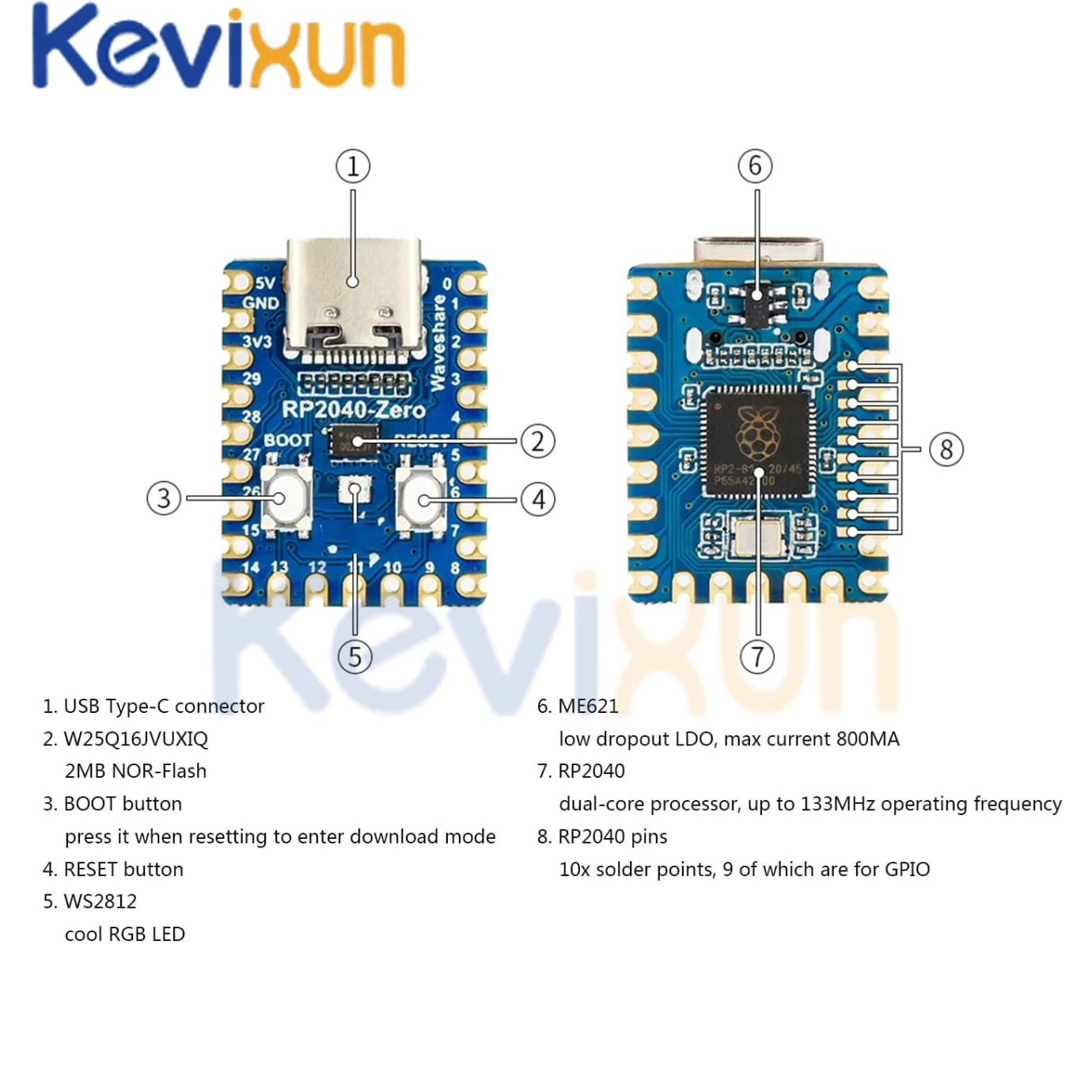 1-10PCS/ RP2040-Zero  For Raspberry Pi Microcontroller PICO Development Board Module Dual-core Cortex M0+ Processor 2MB Flash