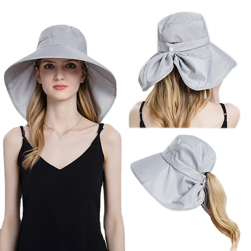 

Beach Visor Ponytail Cap Summer Sun Hat for Women Outdoor Neck UV Protection Cycling Fishing Fisherman Hat Big Brim Bucket Hat