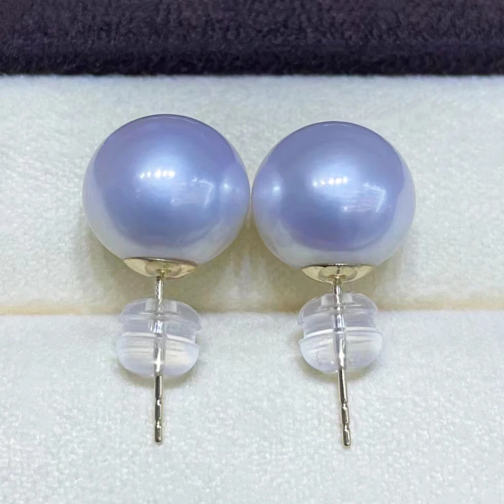 Mirror Surface Natural Edison Pearl Classic Simple Stud Earrings with 10-11mm Fine Translucent White Pearl Bead and 18K Gold Pin
