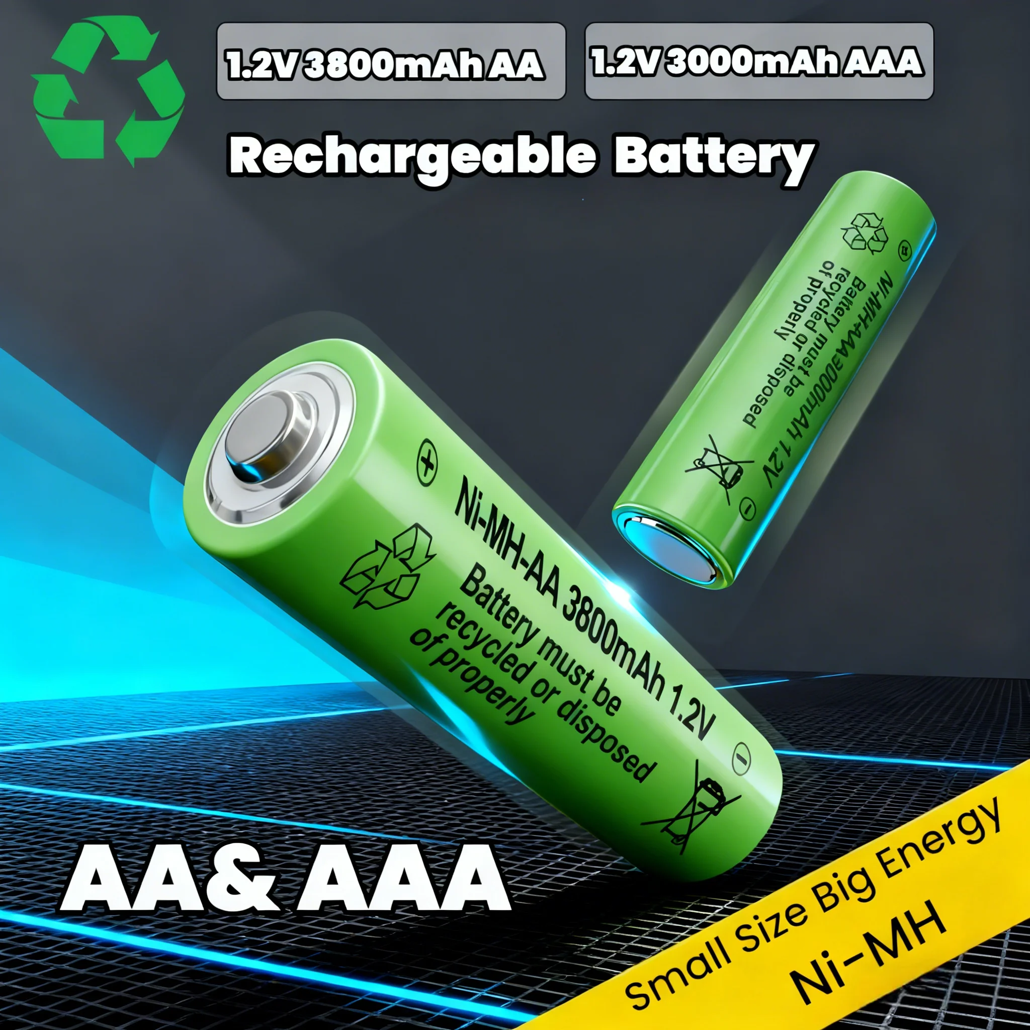

Super High-Power Ni-MH Rechargeable Batteries AA AAA for Digital Camera, Flashlight, RC Car, Toys, Quick Charge