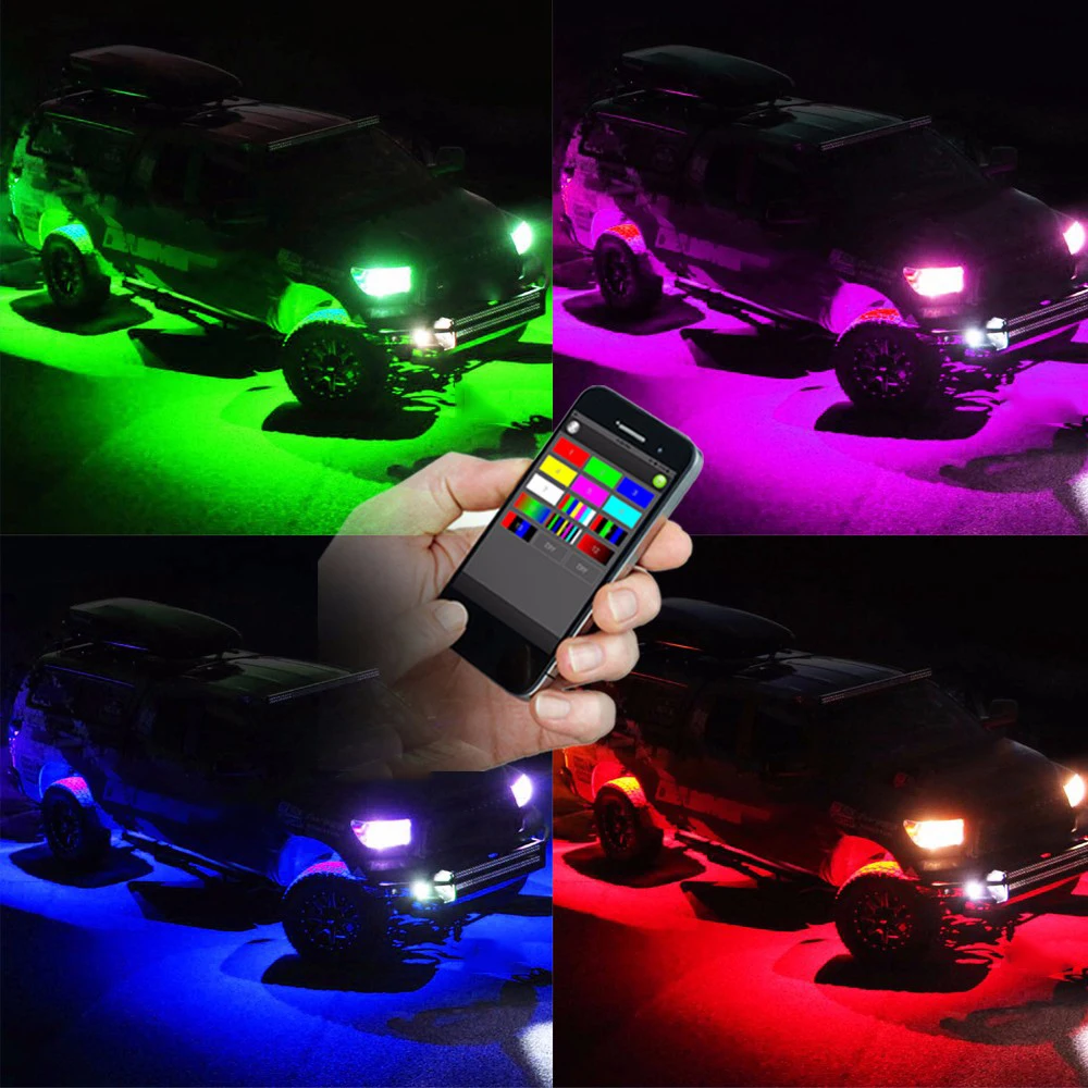 4 6 8 10 12 16 Pods RGB LED Rock Lights with Bluetooth Controller Music Strobe Mode Multicolor Neon LED Light Kit Underbody Lamp