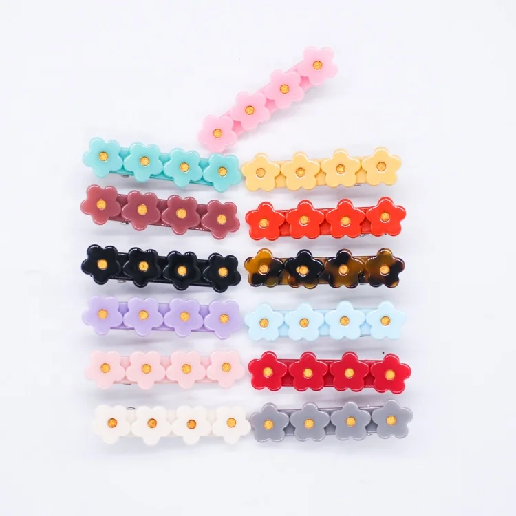 Wholesale Bright colors cute hair clip duckbill acrylic acetate mini flower hair clips
