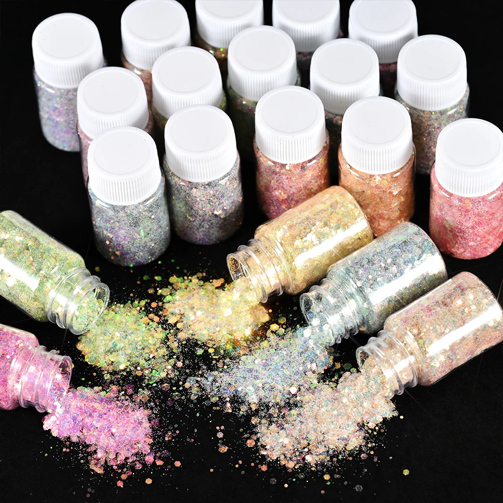 10g/Box 20Colors Gradient Mermaid Flake Nail Glitter Hexagon Holo Sequins Powder 3D Manicure Nail Art Paillettes Decoration Tips