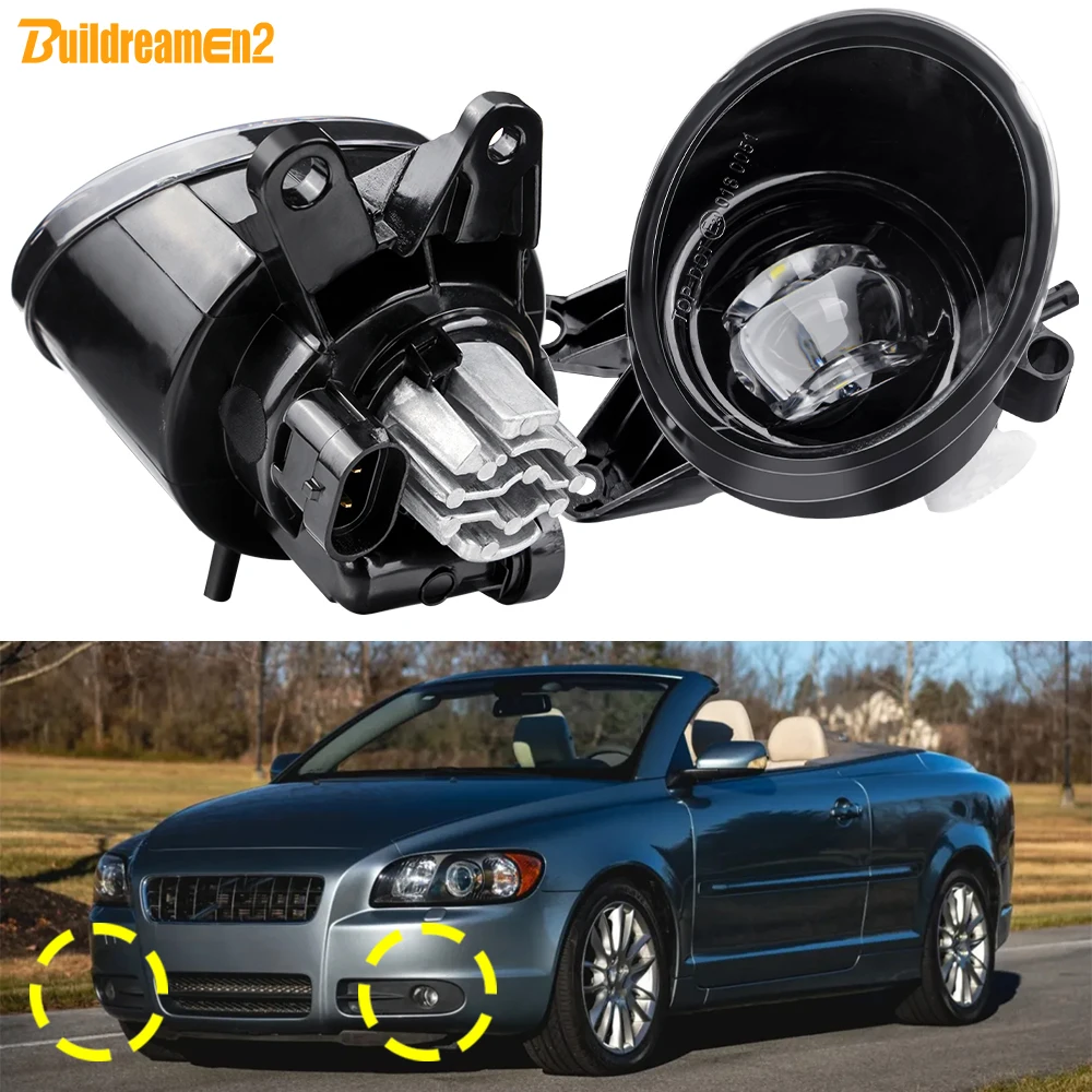 2 X 30W H11 Car Front LED Fog Light + Angel Eye Daylight DRL Function For Volvo C70 Mk2 2-Door Coupe Convertible 2006-2010