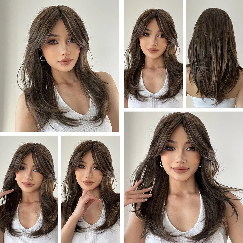 European American Fashion Women Daily Full Wig, Dark Brown Hair Wig Easy To Style