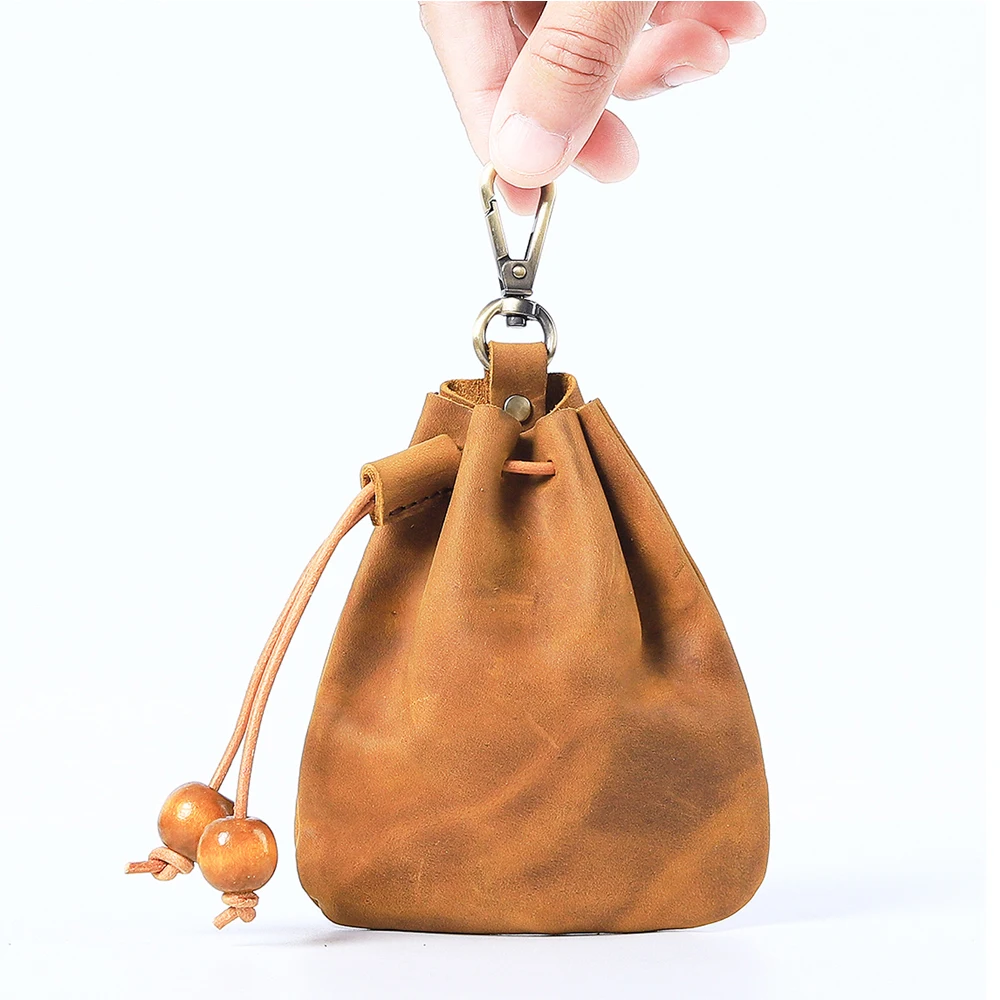 

Multi Functional Genuine Leather Coin Purse Key Holder String Money Bag Waist Pouch Retro Cowhide Wallet Travel Supplies