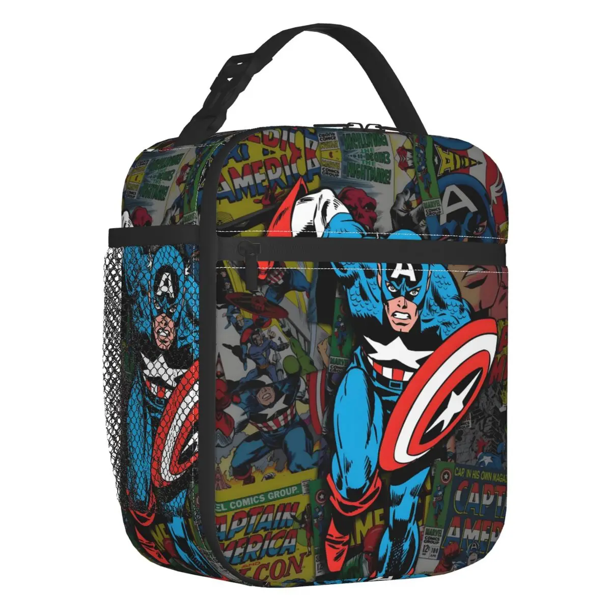 Custom Captain America Colorful Graffiti Lunch Bag Cooler Warm Comics Design Insulated Lunch Box for Student School