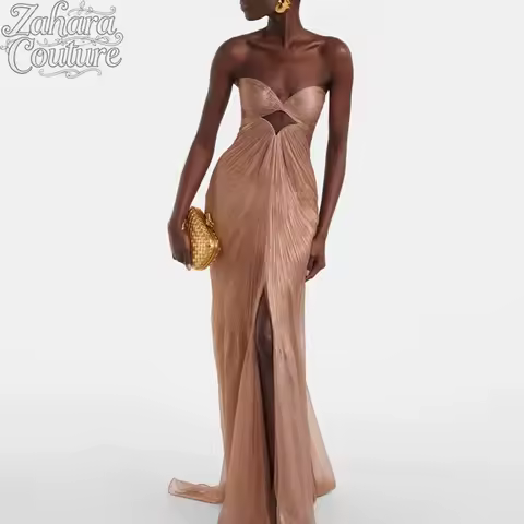 Zahara Customized Design Fashion Simple Prom Dress Crepe Pleat Evening Dress Elegant Sweetheart Lace-up Side Slit Formal Dress