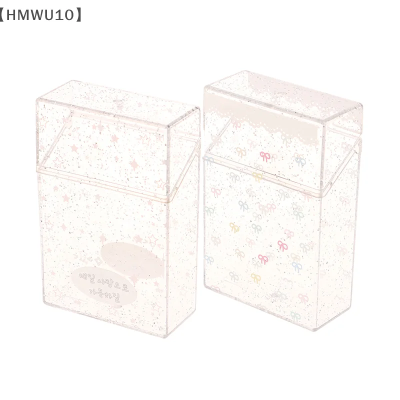 〔HMWU10〕Sparkling Star Bow Acrylic Photo Card Flip Lid Storage Box Photo Card Box Student Desktop Small Object Organizer Case