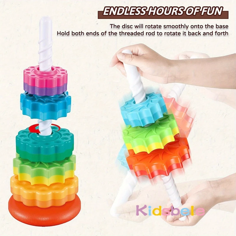 Rotated Rainbow Spinning Stacking Toys Baby Early Education Puzzle Development Intelligence Ring Toy For Kids Boys Wheel For Kid