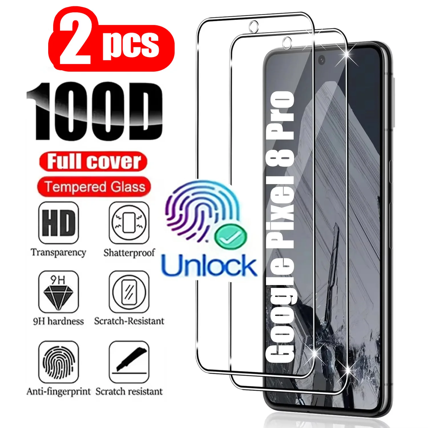 

2Pcs HD Tempered Glass For Google Pixel 10 9 Pro XL Fingerprint Unlock Screen Protector Pixel 9 10 9A 10 Protective Films Glass