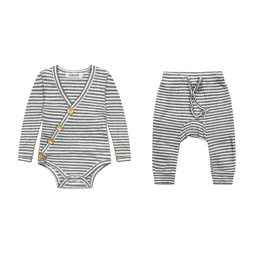 Two Pieces Clothes Boys Girls Clothes Sets Newborn Baby Boy Romper Jumpsuit Clothes Set Striped Spring Autumn