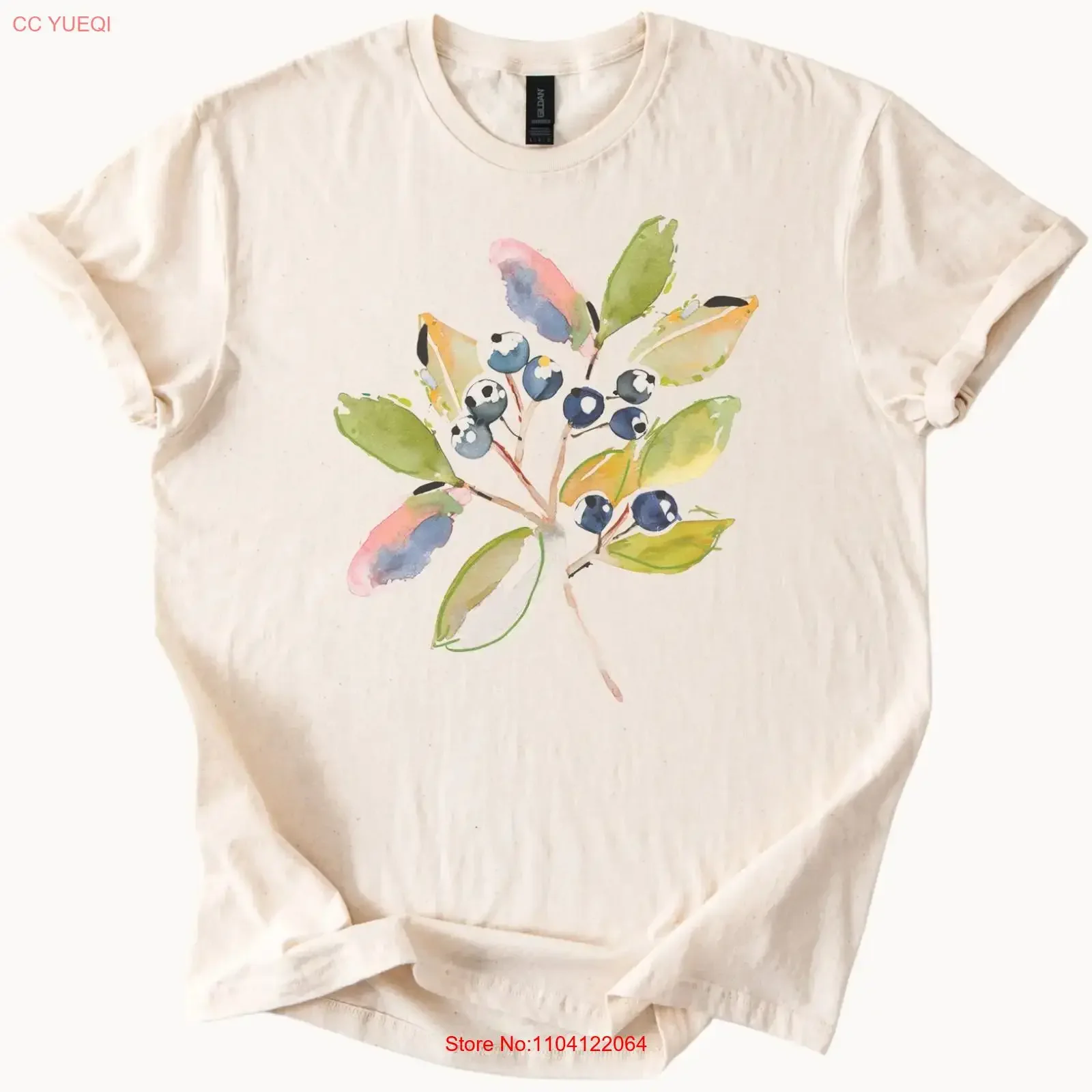 Blueberry Watercolor T Shirt Hand Painted Botanical Fruit Art vintage Washed streetwear designer clothes Comfortable fashion