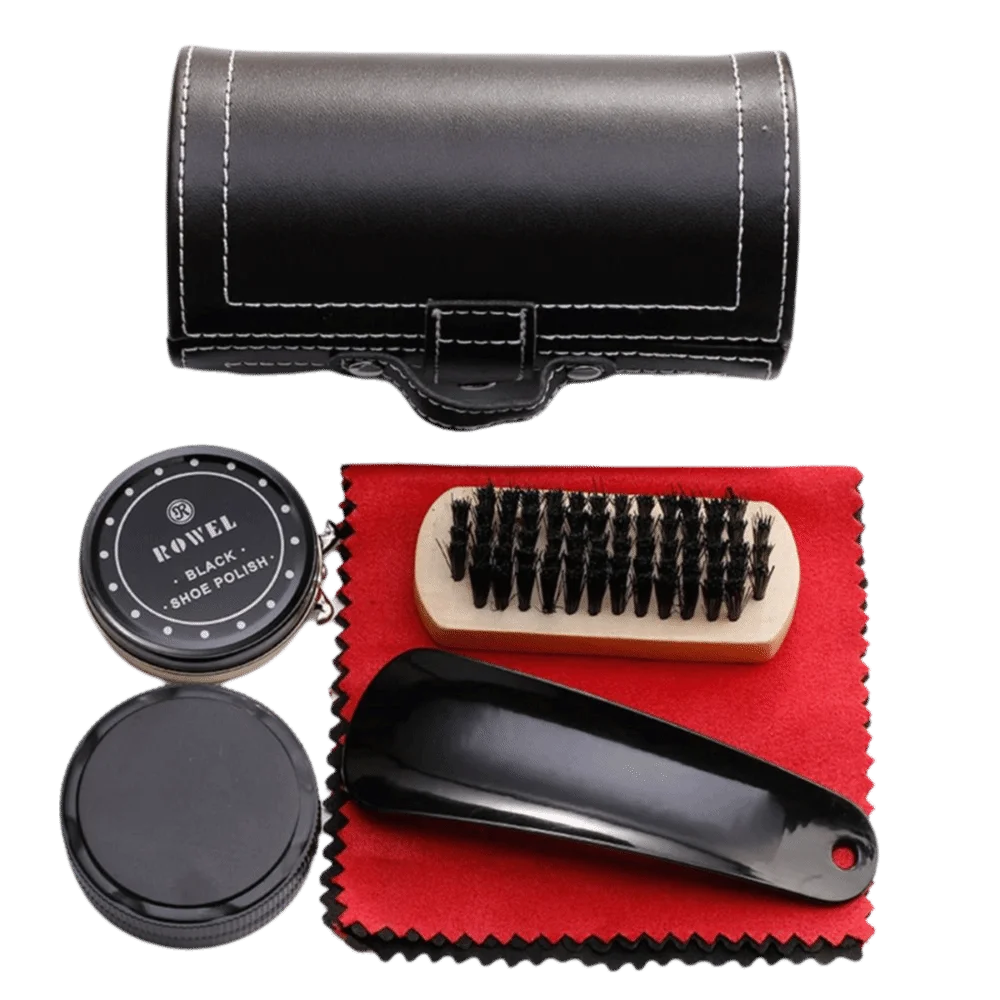 Portable Barrel Set Shoe Shine Kit Black Shoe Polish Stain Removal Leather Shoe Polish Set Boots Care Kit Boots