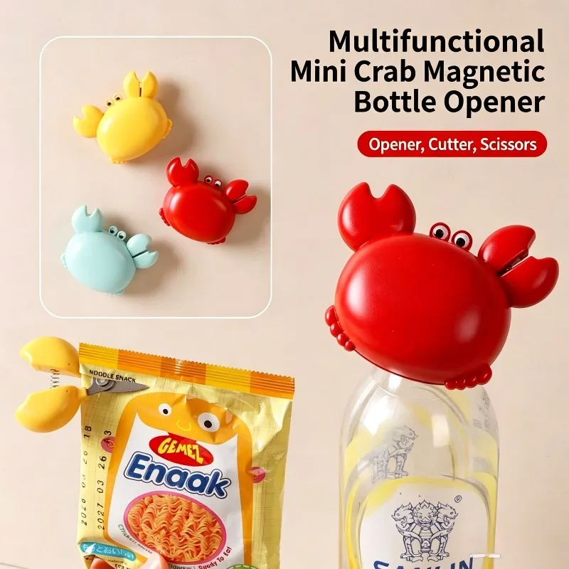 Crab 3 In 1 Magnetic Bottle Opener Multifunctional Fridge Magnet Mini Scissors Box Cutter Portable Gadgets Household Tool Set