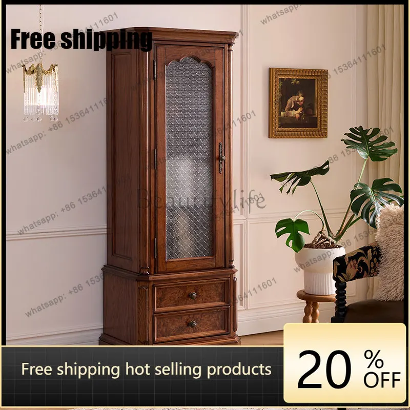 LD American solid wood wine cabinet living room retro high-end wine display locker