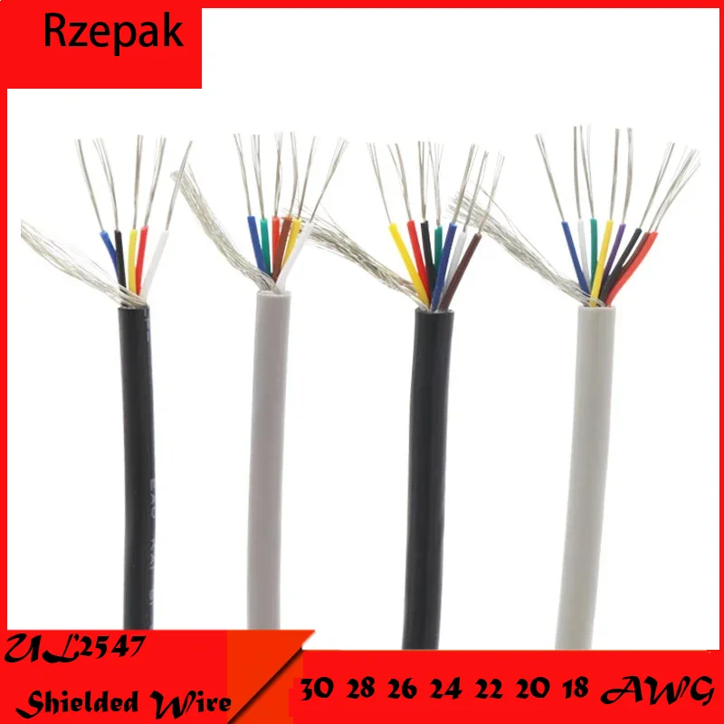 

5/10m UL2547 Shielded Wire 30 28 26 24 22 20 18 AWG Channel Audio 2 3 4 5 6 8 Core Headphone Copper Control Wires Signal Cable