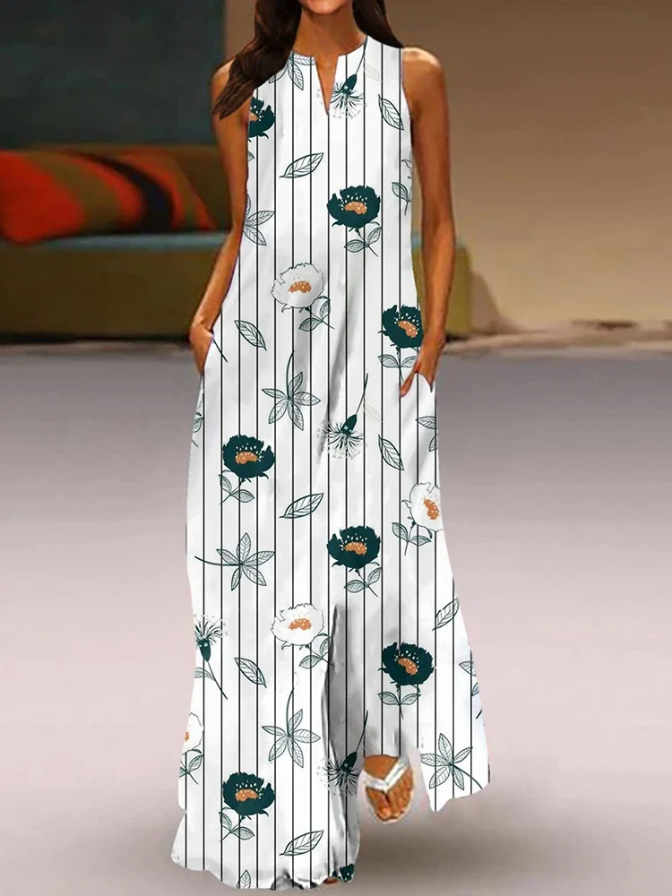 Simple Stripe Print Dress Sexy Elegant Hollow Out V-Neck Dress Vacation Casual Vacation Dress Home Friends Party Evening Dress