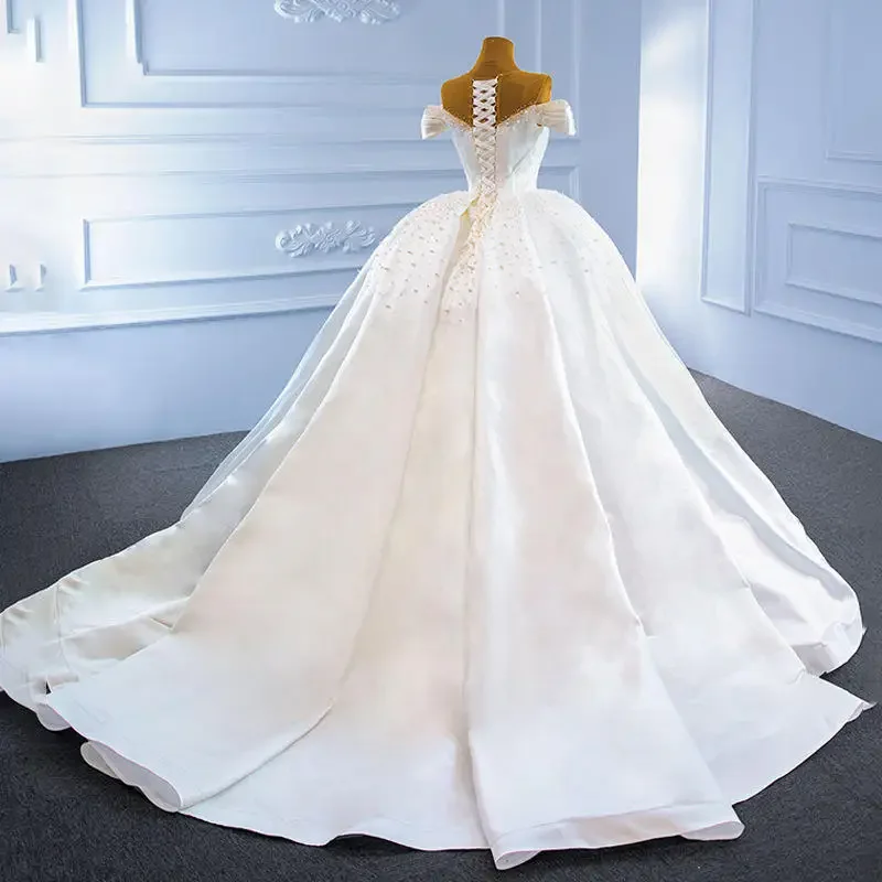 Maßgeschneidertes Brautkleid mit U-Ausschnitt, glänzenden Pailletten und Perlen für die Braut, Meerjungfrau, Kirche, plissiert, lange Ärmel, Satin-Brautkleider