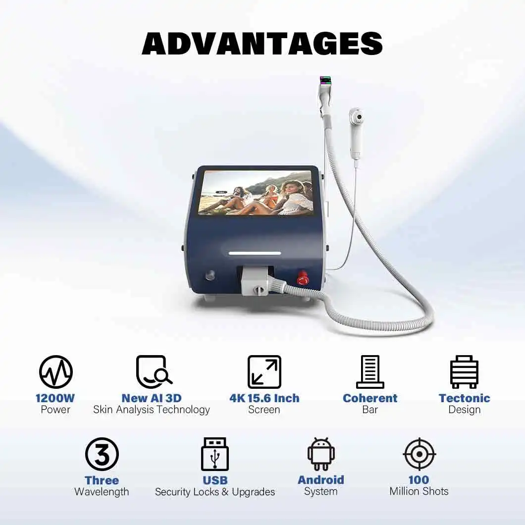 Perfectlaser Diode Laser Hair Removal Machine 3 Wavelength Full Body Face Painless Ice Depilation Skin Analyzer for Beauty Salon