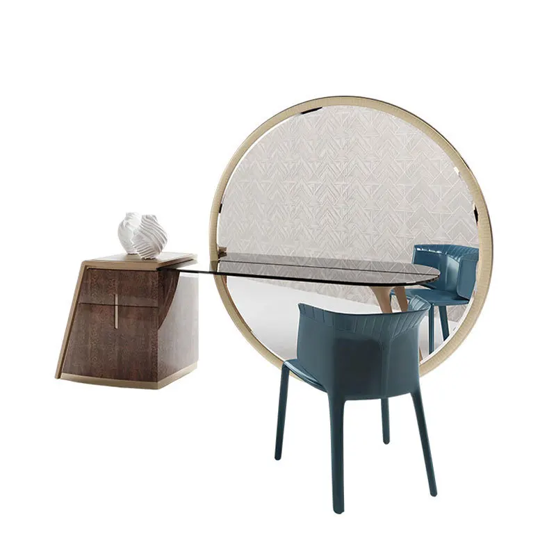 

Light luxury Italian floor-to-ceiling large round mirror makeup stool storage cabinet integrated bedroom makeup table