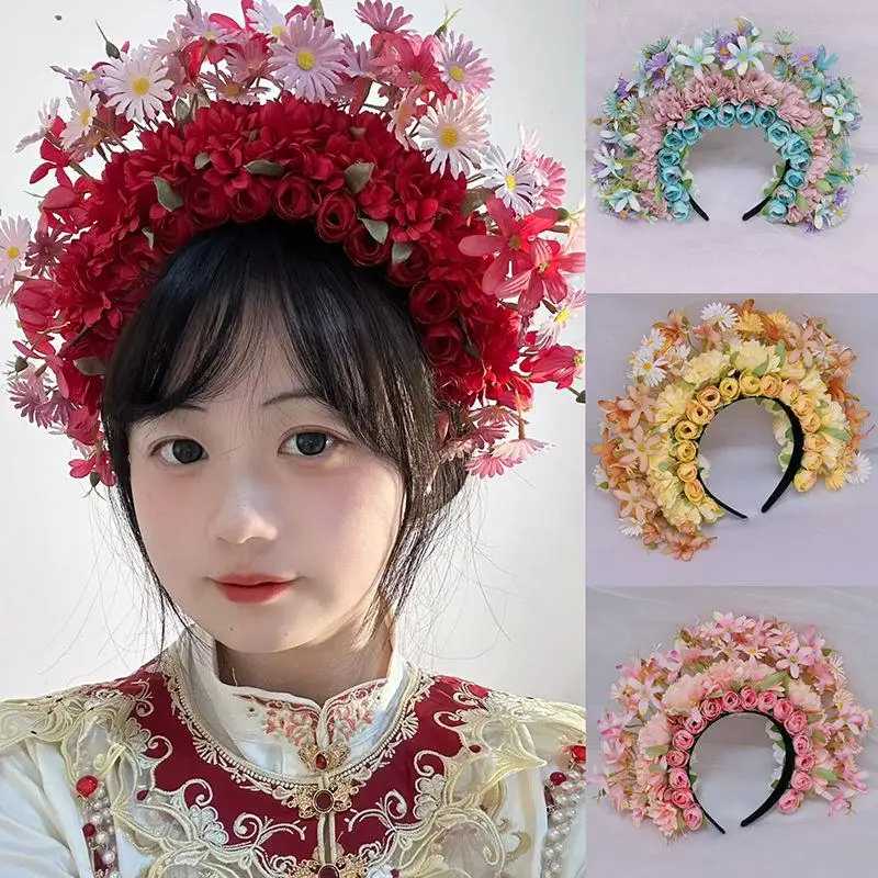 1Pc Chinese Ethnic Style Exquisite Flowers Hair Band Women Elegant Handmade Antique Hair Ornament Hanfu Decorative Accessories