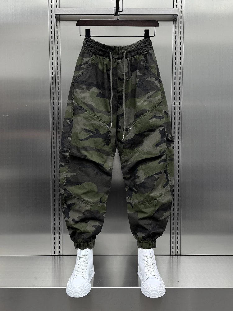 

Весенне-летние мужские облегающие брюки-карго со складками и брюками-карго, модная повседневная одежда, дышащая легкая вес