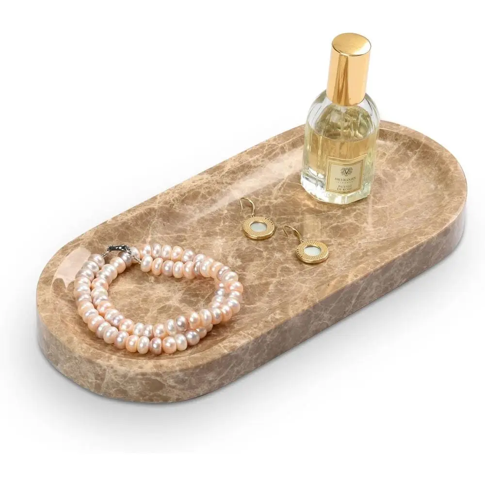 

Bathroom Vanity Tray, Natural Marble Oval Tray 10 inch, Emperador Light Marble Vanity Tray or Soap Dispenser ern Countertop