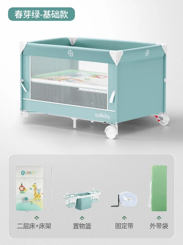 

Cool Baby Folding Crib Removable Splicing Queen Bed Portable Multi-function Cradle with Mosquito Net