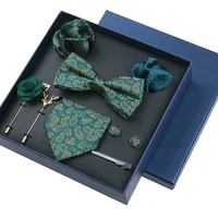 Conjunto de corbata de 8cm para hombre, corbata Formal de lujo para boda, pajarita de seda, gemelos cuadrados de bolsillo, broche, caja Floral, regalos para hombre