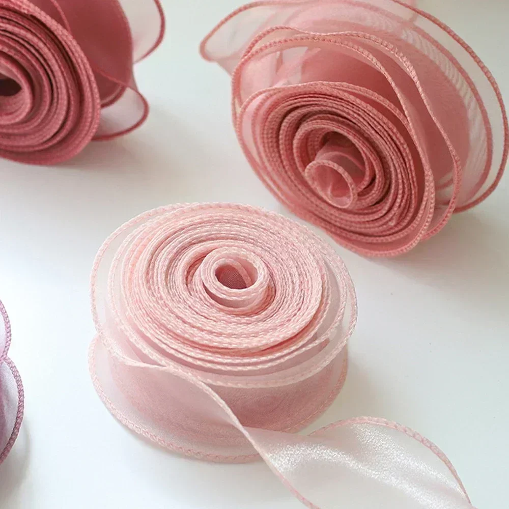 New 10Yards/Roll Sheer Chiffon Ribbon Organza Satin Ribbons for Gift Wrapping Decoration Wedding Bouquets Wreath Sewing Supplies