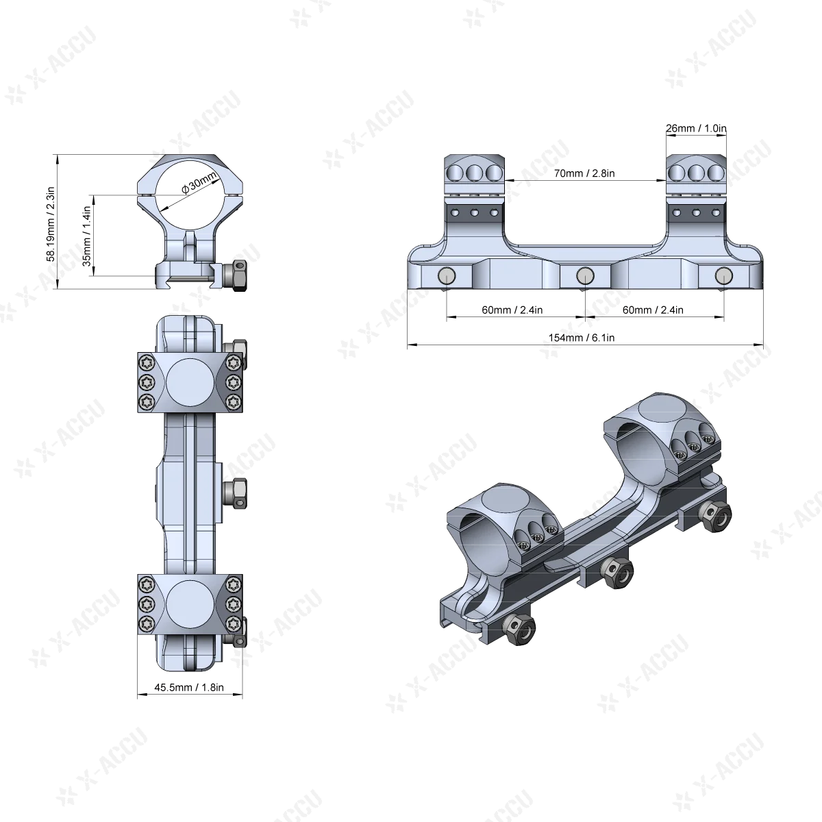 Vektoroptik, 30 mm Durchmesser, 1,4 Zoll hoch, einteilige Picatinny-Halterung, passend für max. 56–60 mm Zielfernrohrobjektiv für Zielfernrohr – Detail 17