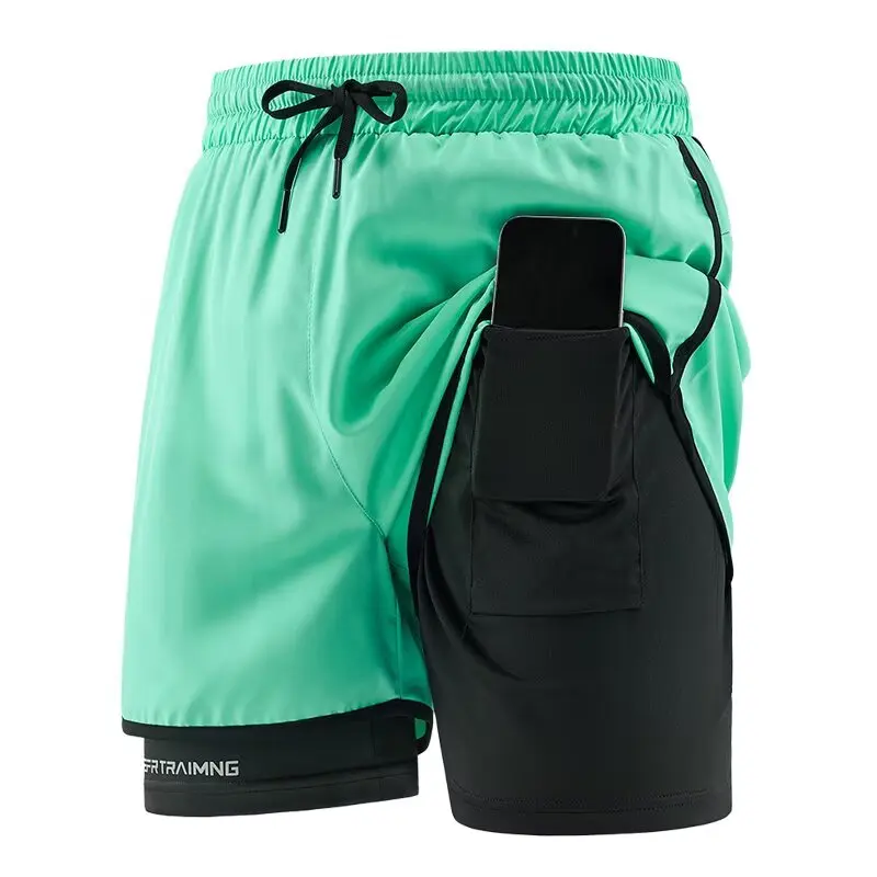 Summer men's sports shorts for men's running, loose anti glare double-layer quick drying breathable marathon fitness shorts new