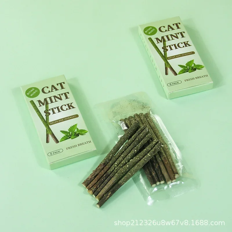 

6pcs Natural Matatabi Cat Stick Mint Caught Bite Excited Rods Silvervine For Cat Teeth Cleaning Treating Pet Supply Cat Supplies