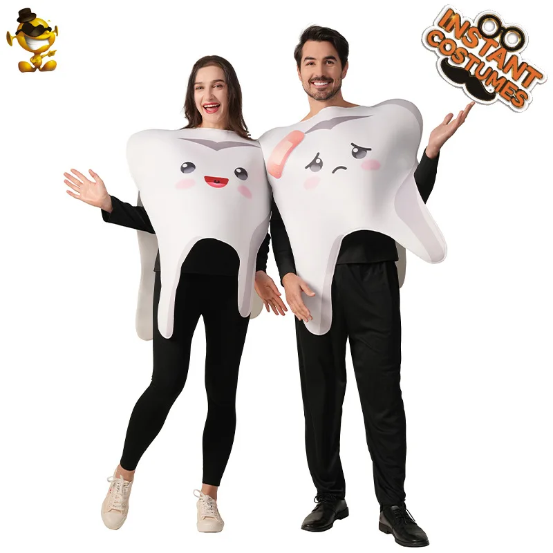 Divertidos disfraces de fiesta de dientes de pareja para adultos, disfraces de juego de rol con temática alimentaria, accesorios de fiesta de Halloween