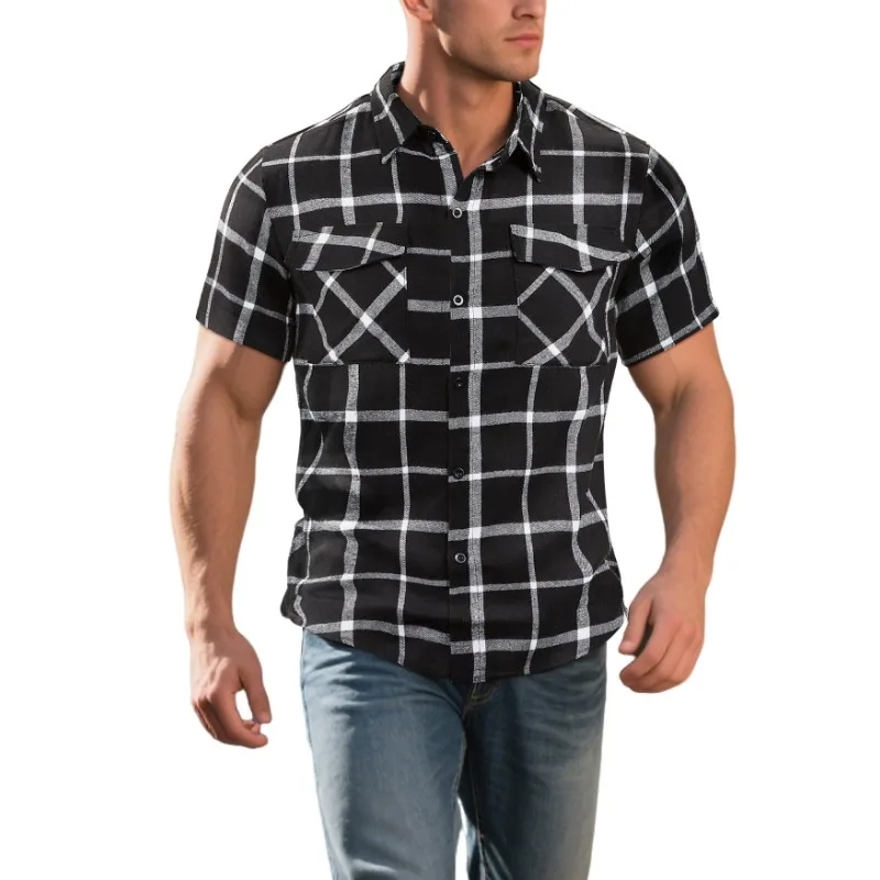 

Мужской модный клетчатый лоскутный кардиган на пуговицах, повседневная спортивная рубашка с короткими рукавами