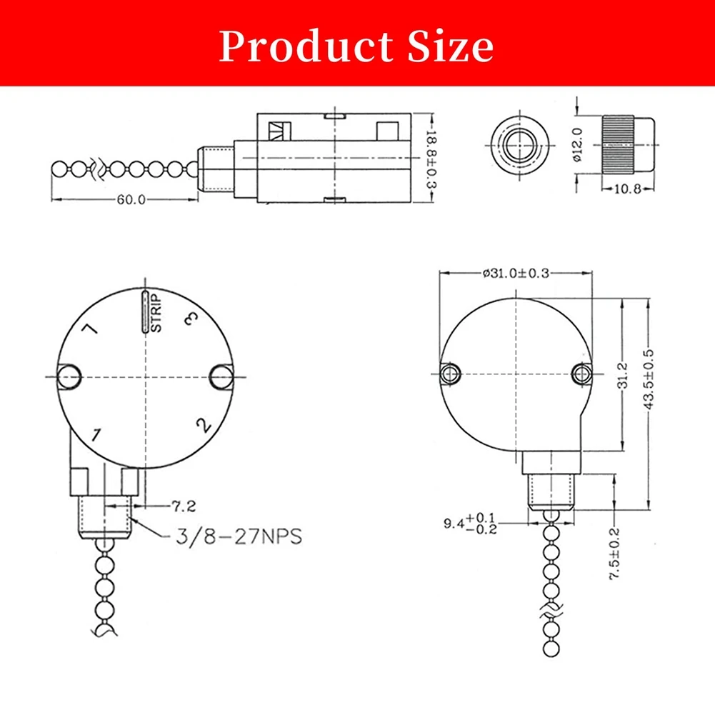 

SSR Ceiling Fan Pull Switch,ZE-208S E89885 3 Speed 4 Wire Fan Switch Pull Chain Cord Switch Fan Lights Switch Replacement