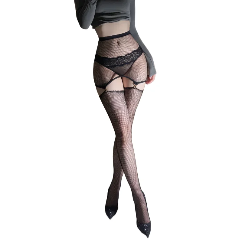 

Sexy fishnet tulle skirt suspender stockings woman white black medias club internet celebrity thigh high socks open crotch thin