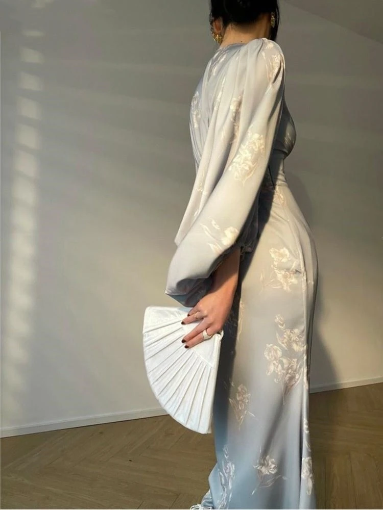 Imagem -06 - Elegante Vestido Estampado Sereia Feminino Fino Decote em v Manga Comprida Vestimenta de Passarela Roupa de Verão Novo 2023 2024