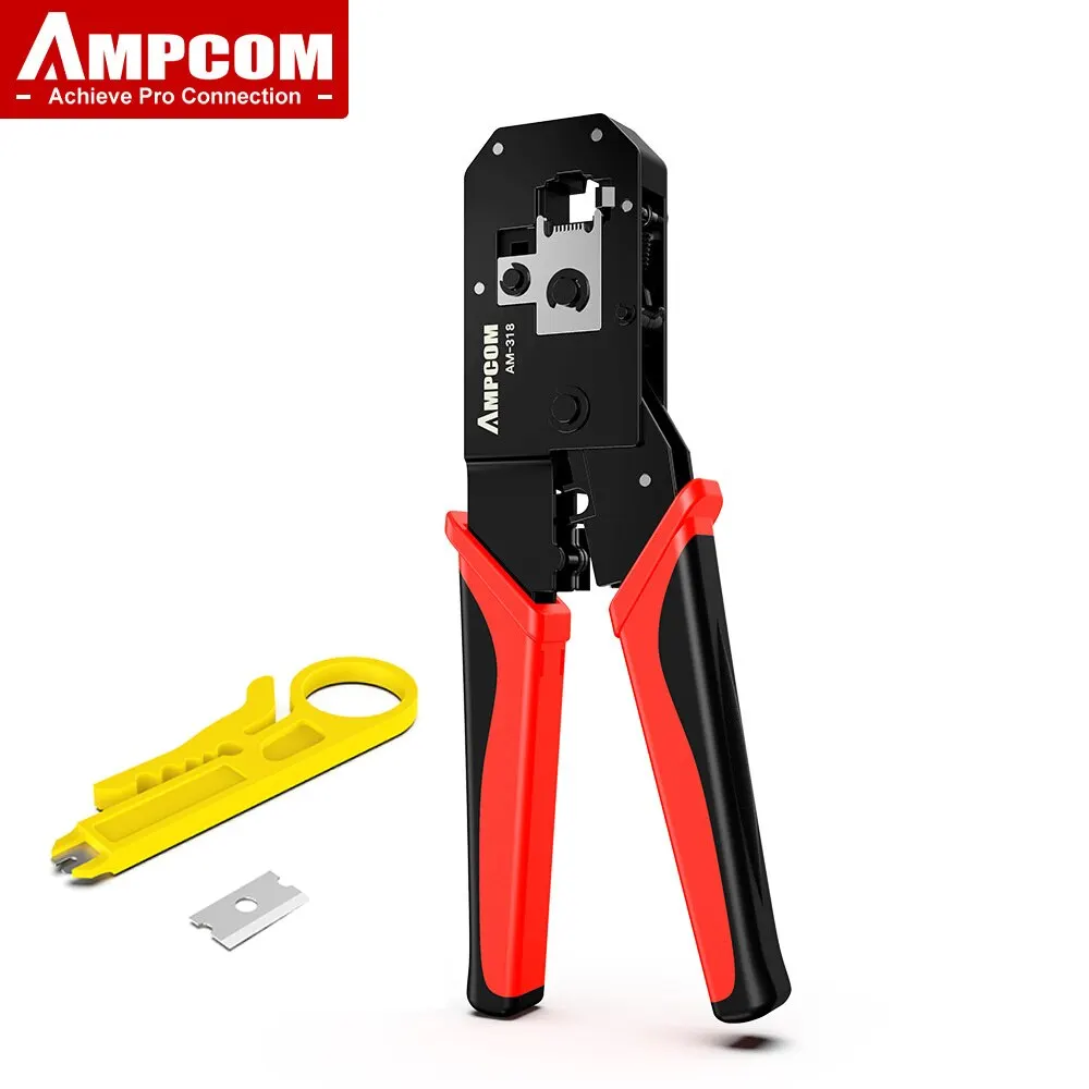 AMPCOM RJ45 Crimping Tool Ethernet Network LAN Cable Crimper Cutter Stripper Plier 8P RJ45 6P RJ12 RJ11 for Modular Connector