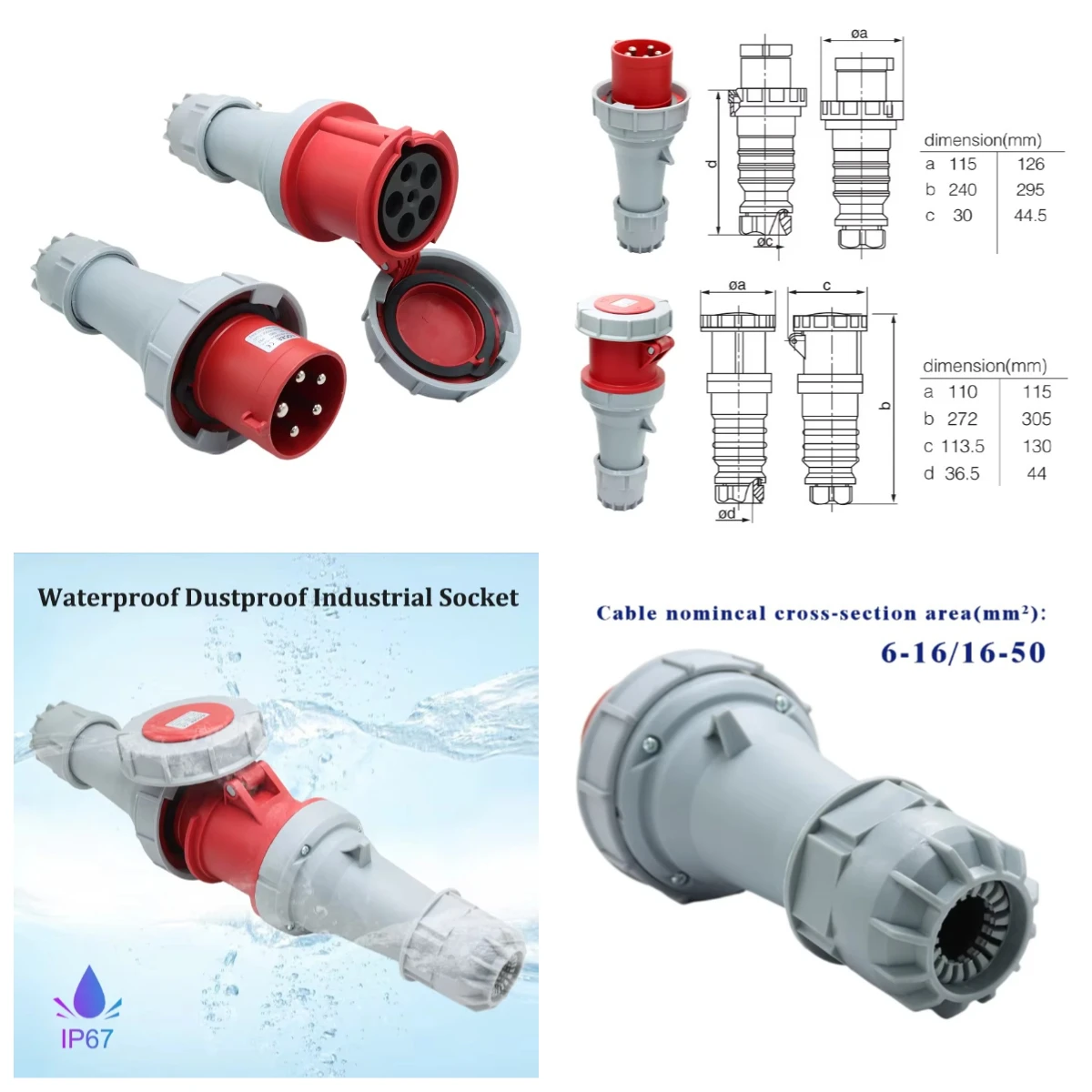 

IP67 Waterproof 5Pin Aviation Plug 63A Male Female Industrial Circular Cable Connector