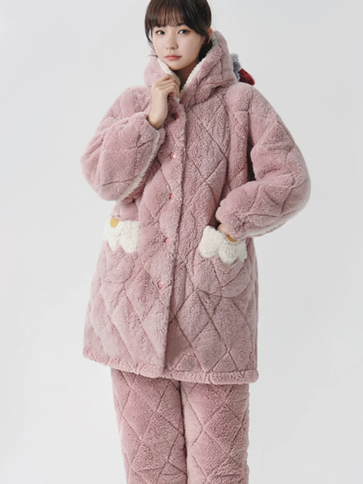 thiened-coral-fce-coton-spwear-femmes-hiver-maison-vetements-chapeau-inclus-fermeture-a-glissiere-long-sve-pantalons-longs