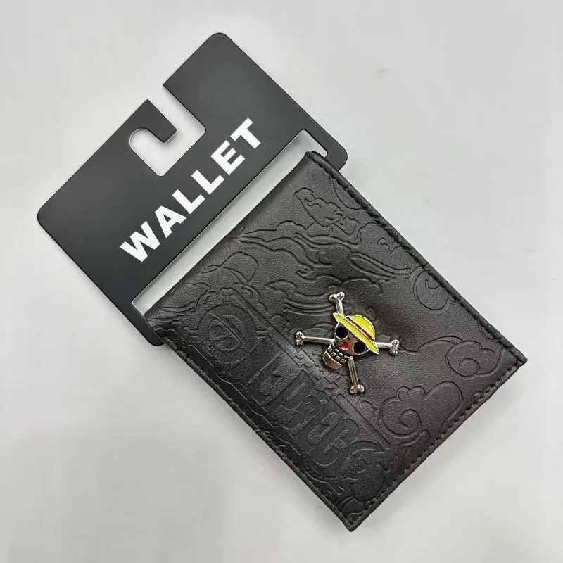 Цельный периферийный соломенный кошелек с черепом Луффи, металлическая этикетка, кошелек Portgas D Ace, мужской простой банк, сумка для документов, карты, складной зажим для денег