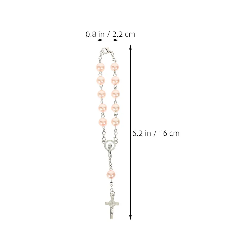 

2Pcs Car Rearview Mirror Decoration Beads Rosary Cross Pearl Bracelet Catholic Religious Auto Accessories Black Silver