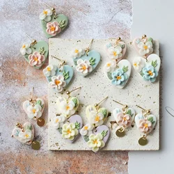 Fashion Delicate Romantic Vintage Cluster Floral Multi Hearts Shapes Polymer Clay Earrings For Women's Accessories Jewelry Gifts