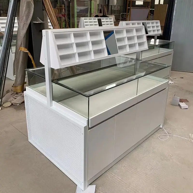 

Customized Sunglasses Store Display Cabinet Iron Art Shelf Multi-layer Grid Double-sided Island Display Rack Counter Showcase